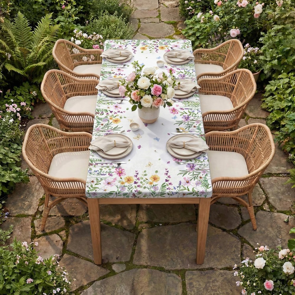 Spring Fitted Tablecloth 72 x 30 Inch Rectangular, Spring Daisy Floral Flower...