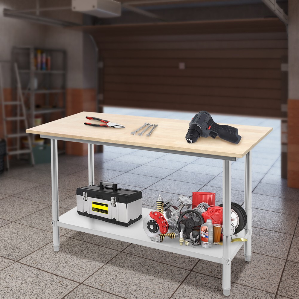 Oak Wood Top Work Table Workbench Work Table with Undershelf 500kg Load Capacity