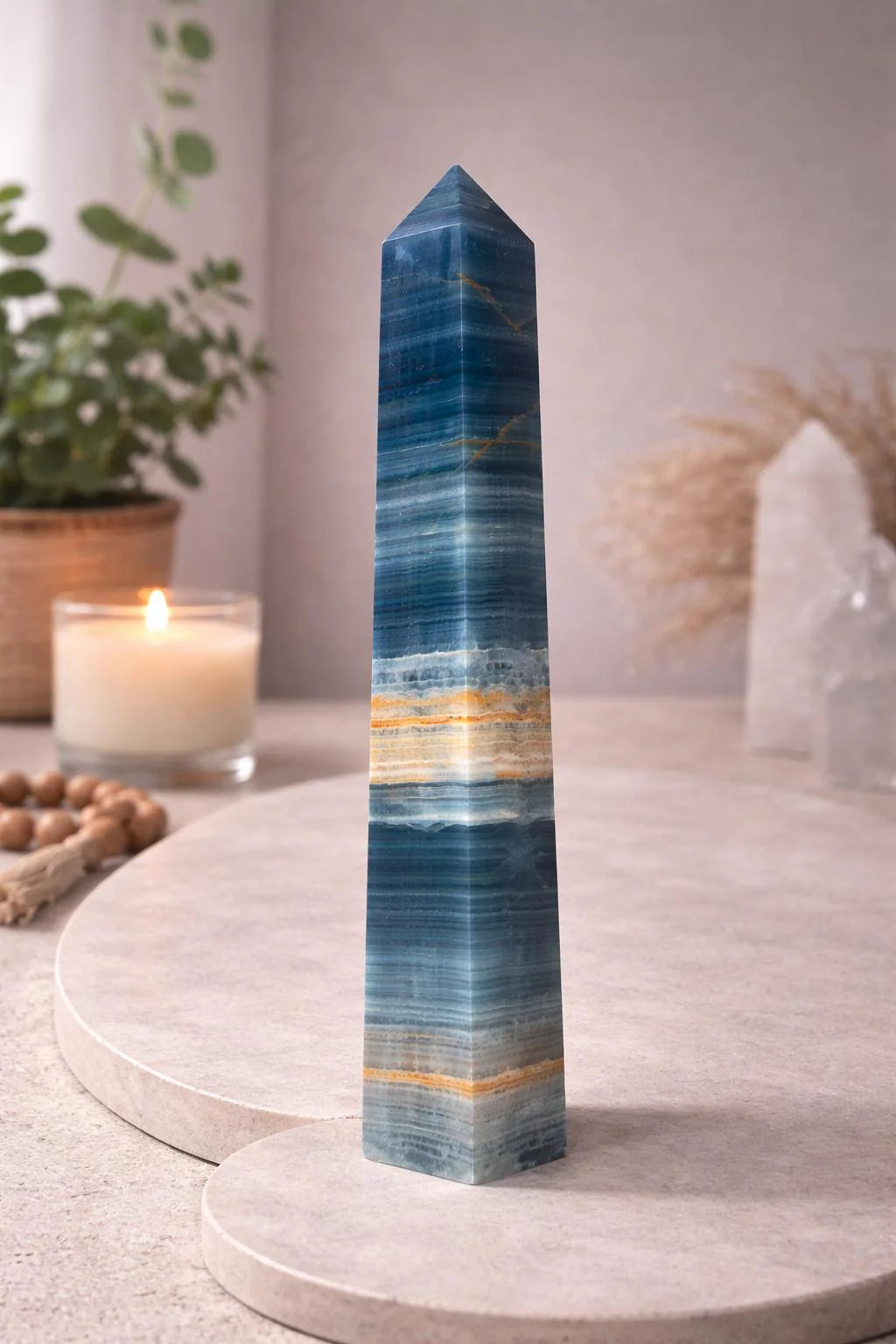 Blue Onyx Aquatine Calcite Tower 910g 10" Banded Blue Calcite Crystal