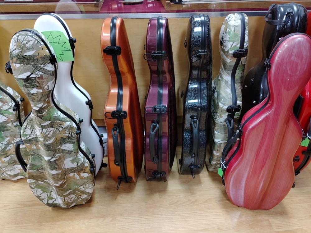CLEARANCE*VIOLIN CASE (CELLO SHAPE) 4/4-COMPOSITE SHELL-LIGHT-NO SCRATCH-PROTECT