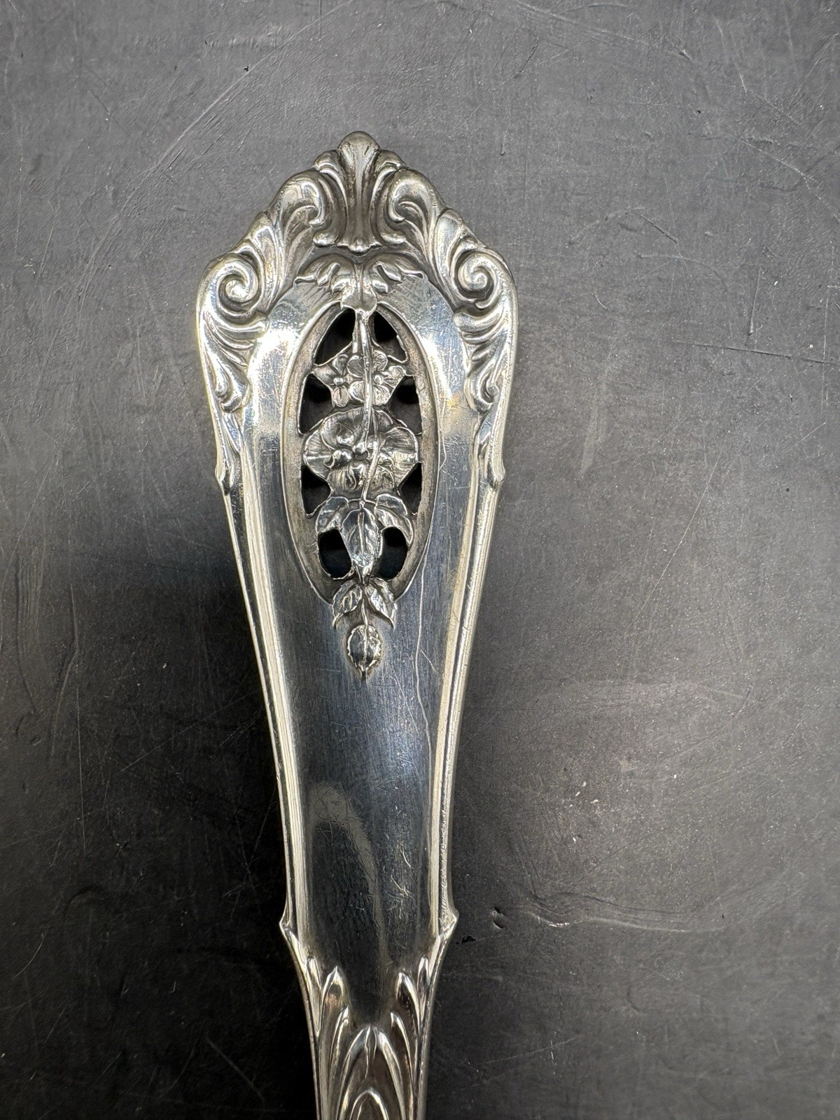 Wallace Sterling Serving Spoon, Rose Point Silver Large Spoon 8 3/8", 63 Grams