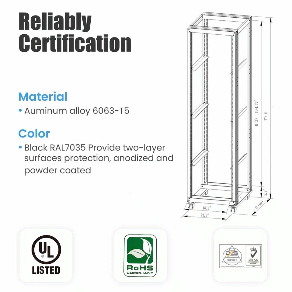 27U 4-Post Open Frame Server Rack 800MM Deep 19" Adjustable L Rails 700LB