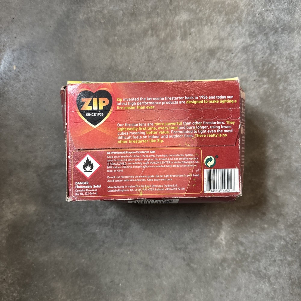 Zip Firestarter Premium All Purpose Wrapped Fire Starters 12 Pack | Box Damage