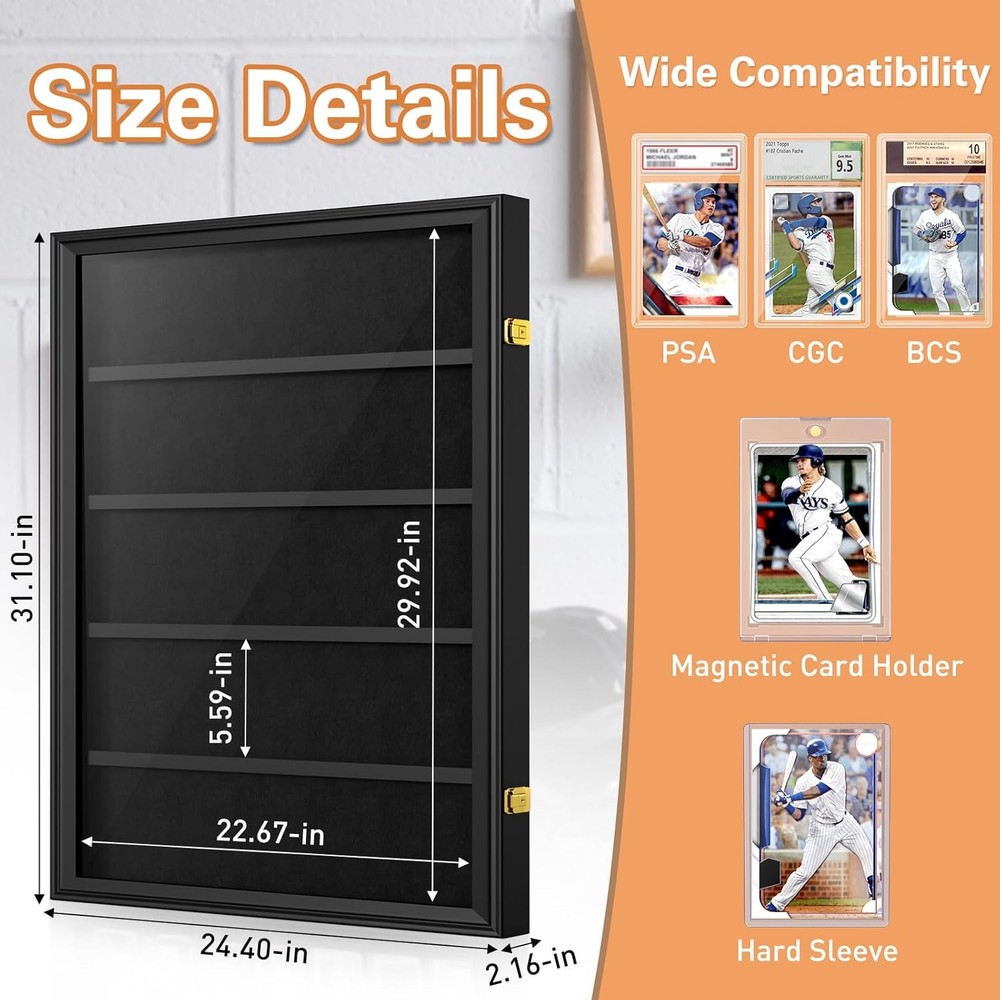 2 Pack Baseball Card Display Case, 36 Graded 36 Card-Horizontal-2 Pack, Black
