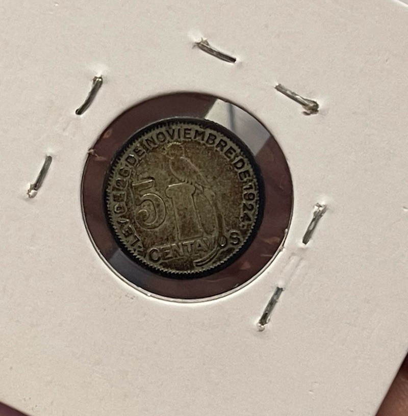 1934 Guatemala 5 Centavos Silver Coin