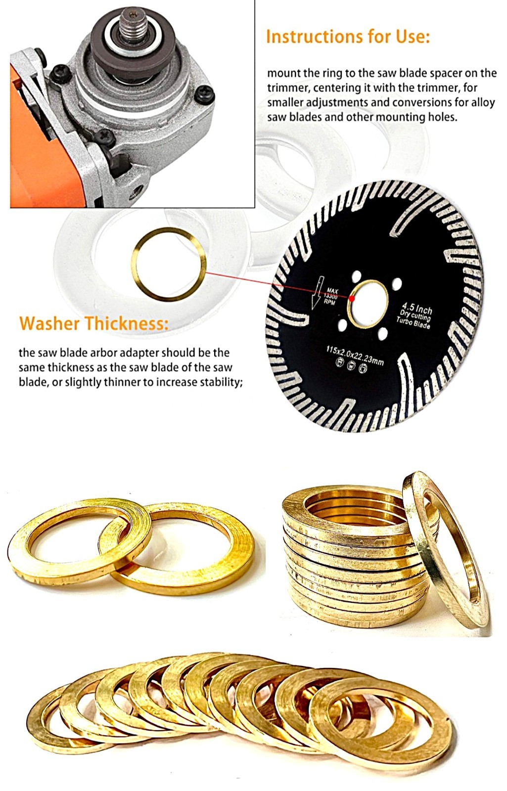 7/8" to 5/8" Brass Adapter Bushing Standard for Diamond Saw Blades