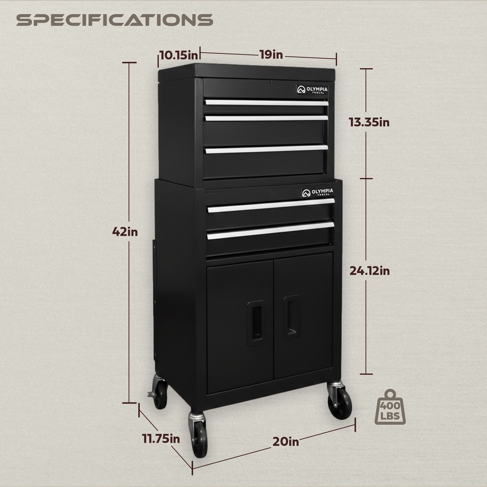 Olympia Tools 20-Inch Rolling Tool Cabinet with 5 Drawers, Locking Storage