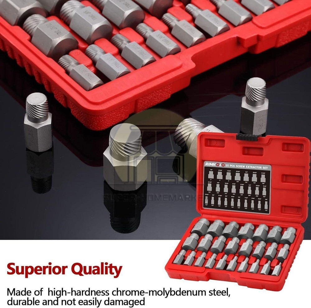 25PCS Multi-Spline Screw Extractor Set Hex Head Bit Socket Wrench Bolt Remover