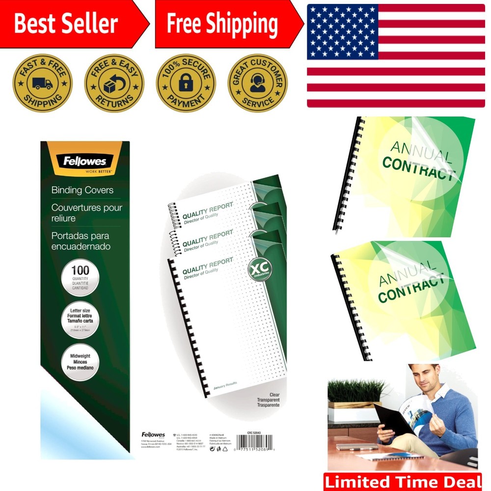 Durable 8mil Clear Document Covers for Letter-Sized Presentations - 100 Pack