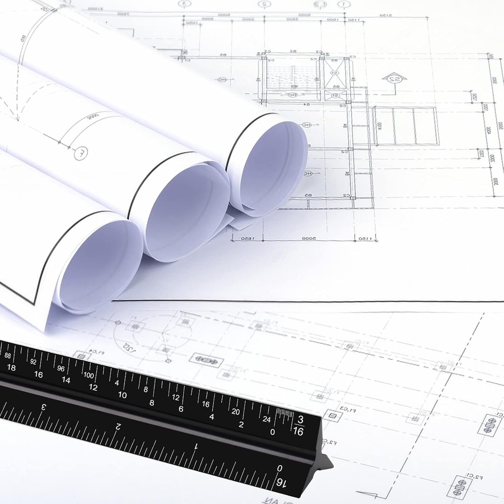 12"Architectural Scale Ruler, Aluminum Scale, Triangular Ruler,Scale Ruler Black