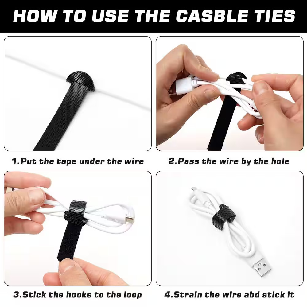 Reusable Cable Ties Multi-Purpose Cable Management Hook and Loop Straps Black 15