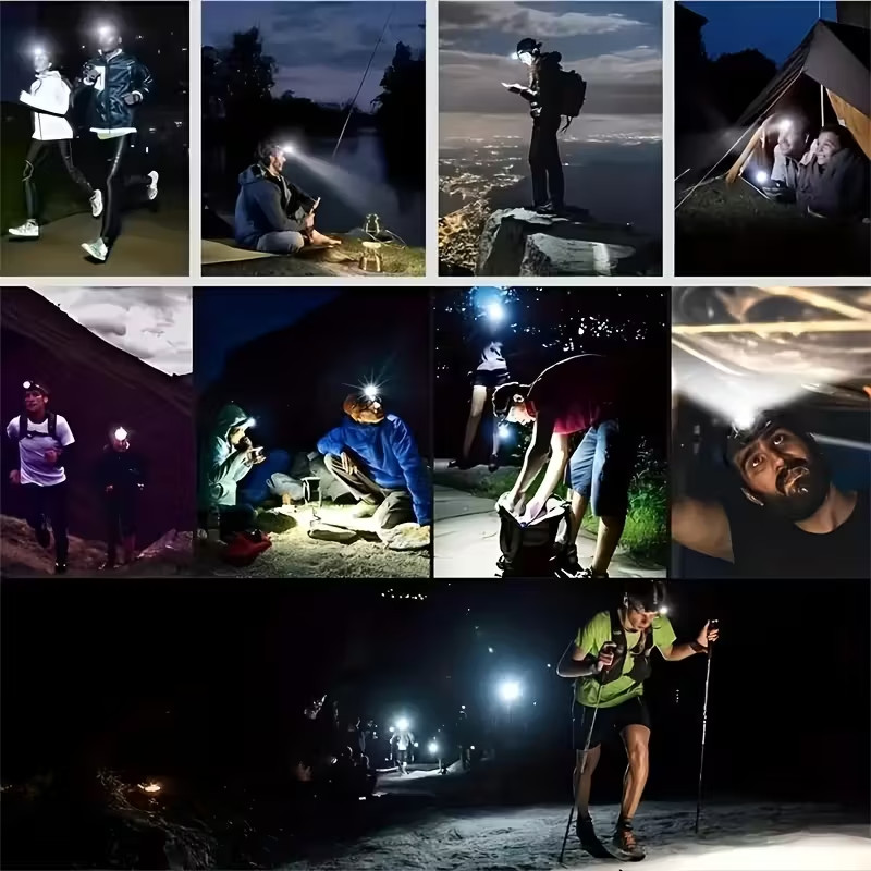 (2)Strong LED Headlamp with 4 Light Modes – USB Charging Head-Mounted Flashlight