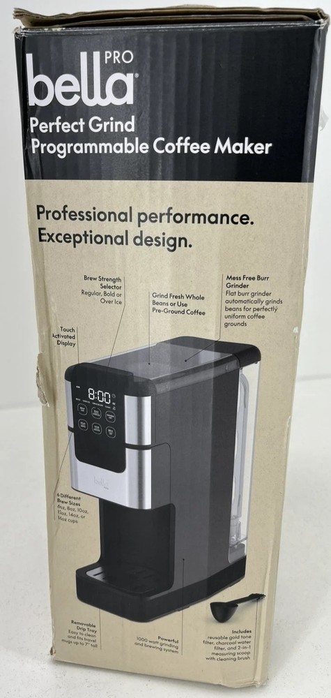 bella PRO Programmable Single-Serve Coffee Maker with Integrated Burr Grinder ,u