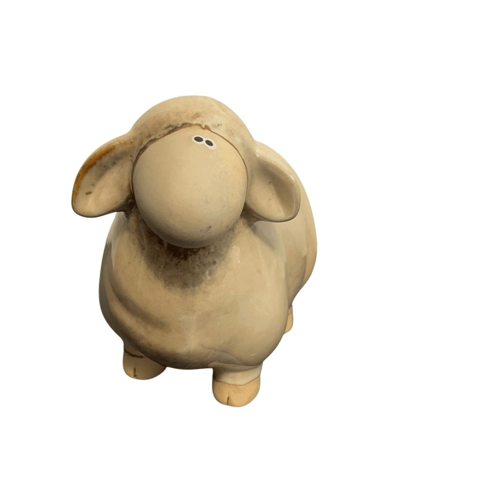 Vintage Glazed Ceramic Standing Sheep Statue