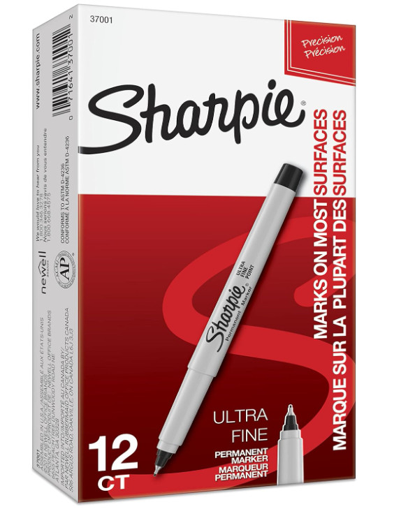 SHARPIE Permanent Markers Ultra Fine Tip Markers Set Black, 12 Count