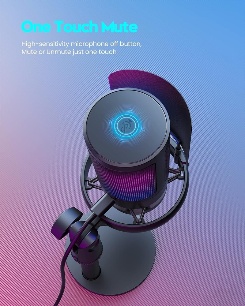 Condenser Microphone with RGB Lighting & Mute Button - Perfect for Streaming