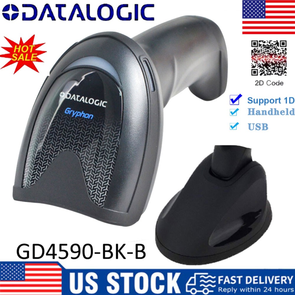 Datalogic Gryphon GD4590 USB Handheld Barcode Scanner 2D QR Code Reader w/ Stand