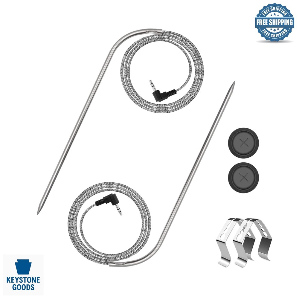 2-Pack Masterbuilt Compatible Meat Probe Set with Clips & Waterproof Design