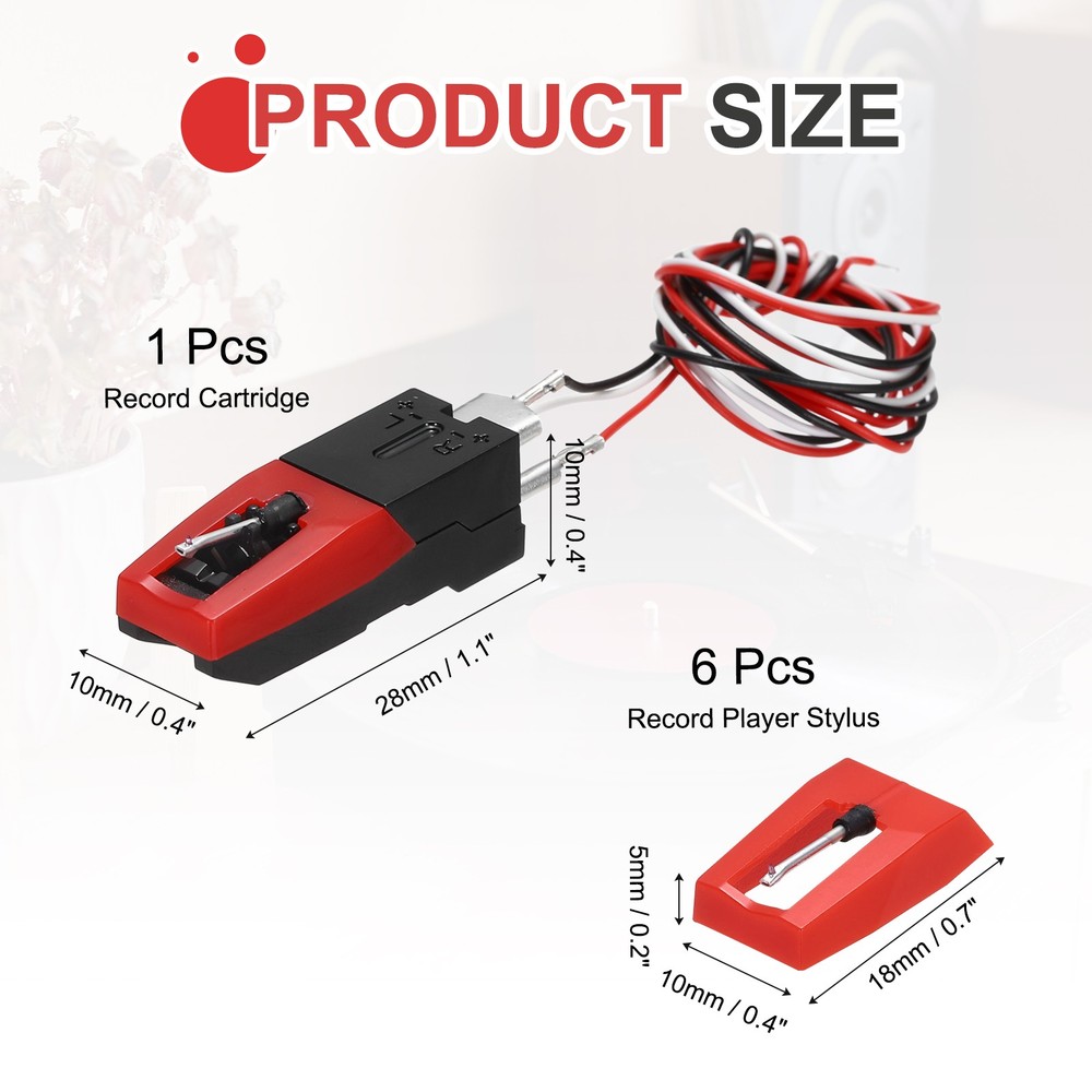 6 Pack Record Player Needle, Record Player Cartridge with Turntable Needle, Red