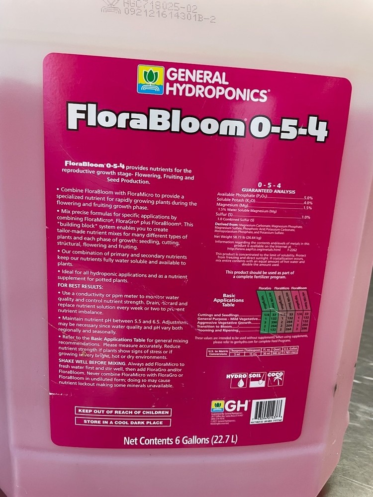 General Hydroponics Florabloom Nutrient Solution 6 Gallon Container