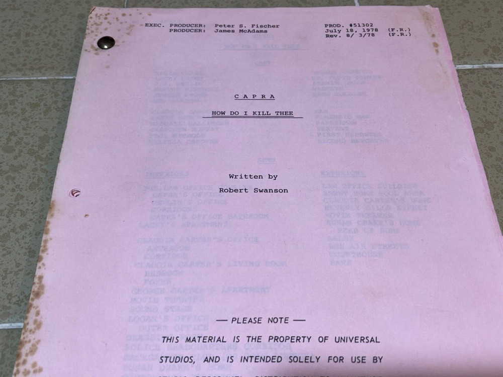 1978 Capra TV SCRIPT Television Series Final Original How Do I Kill Thee