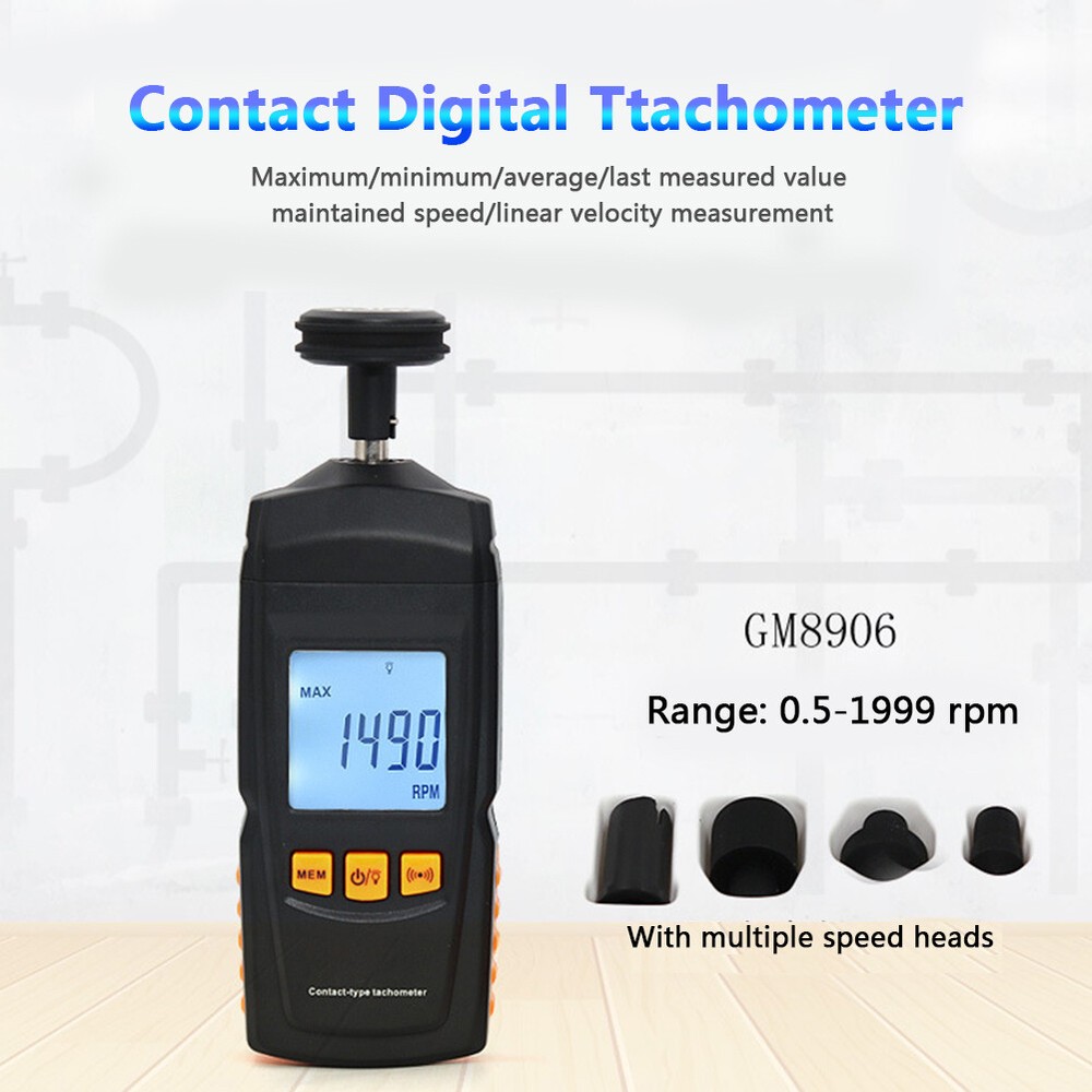 Digital Contact Motor Tachometer LCD Speedometer Rotate Speed Meter Data Hold US