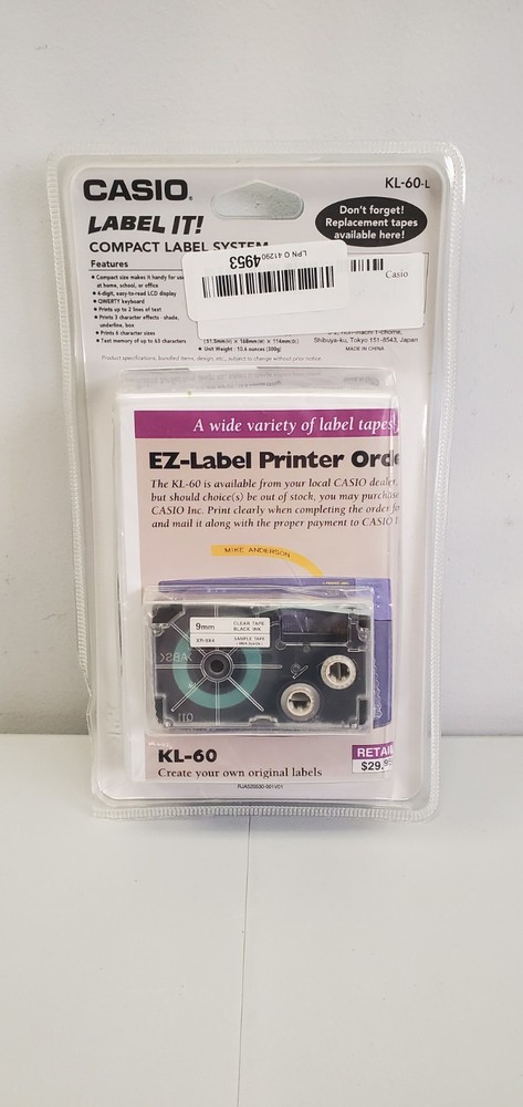 Casio LABEL IT! EZ-Label Printer Model KL-60-L New
