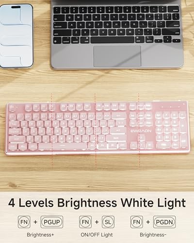 V3 Wireless Keyboard and Mouse with Single Backlit, Metal Panel, Pink