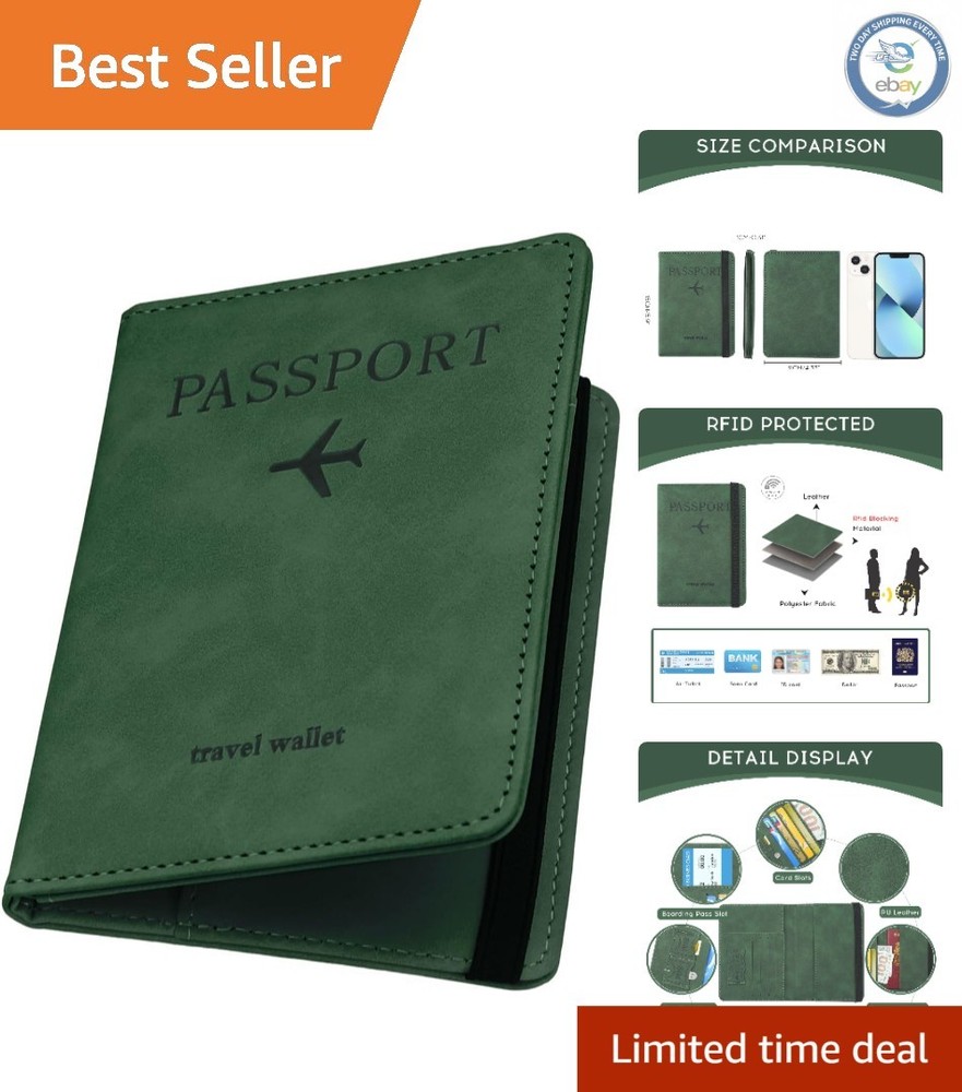 Waterproof RFID Blocking Passport Case - Multi-Functional Travel Accessory Green