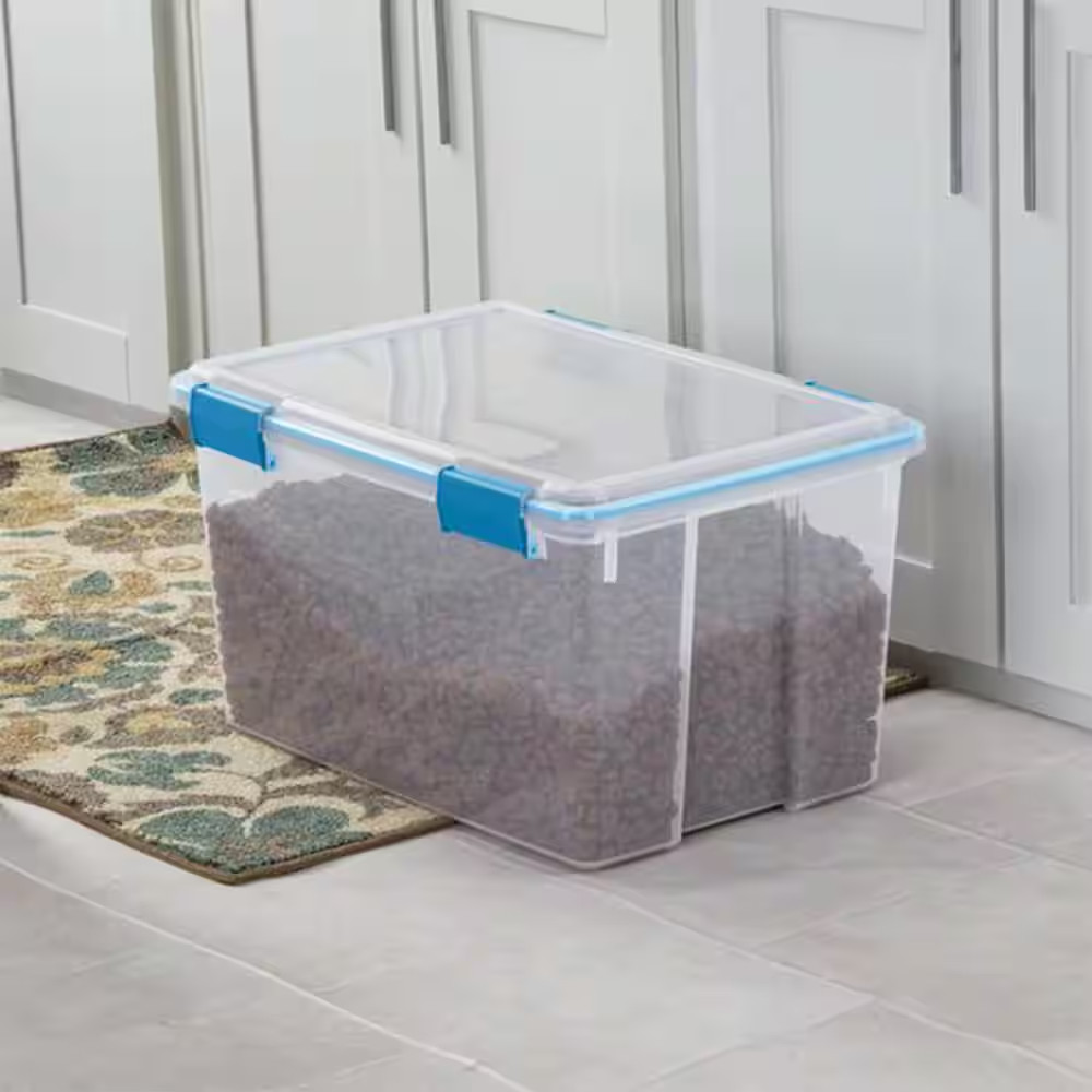 54 Qt. Plastic Stackable Storage Bin with Gasket Latch Lid, Clear (4-Pack)