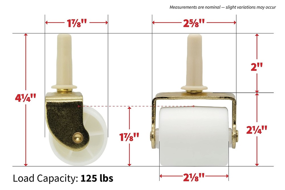 Shepherd Hardware 9535 2-1/8-Inch White Bed Rollers with Stem and Socket, 2-P...