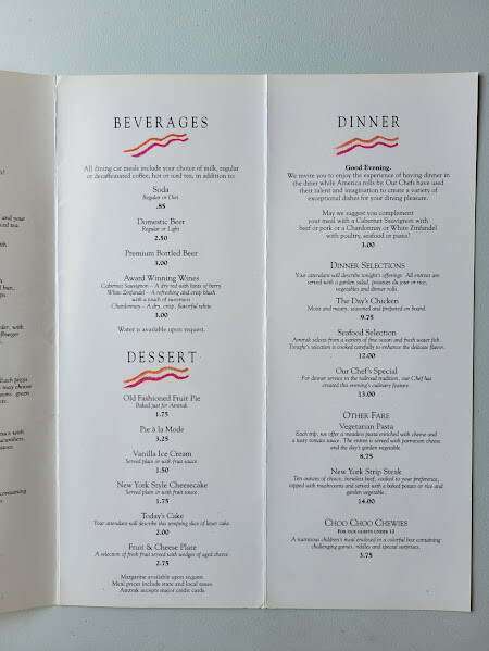 1993 Amtrak Dining Car Selections Menu Original