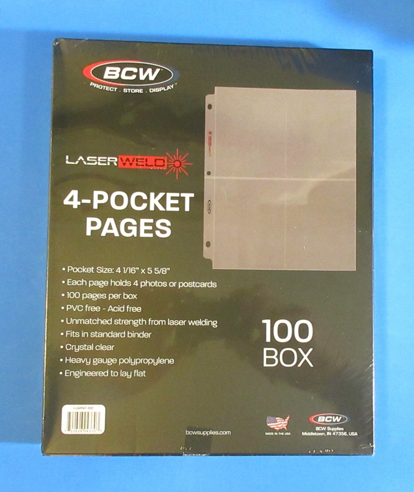 100 BCW LASERWELD 4-POCKET PHOTO, POSTCARD, SMALL COVER PAGES- ACID FREE- NO PVC