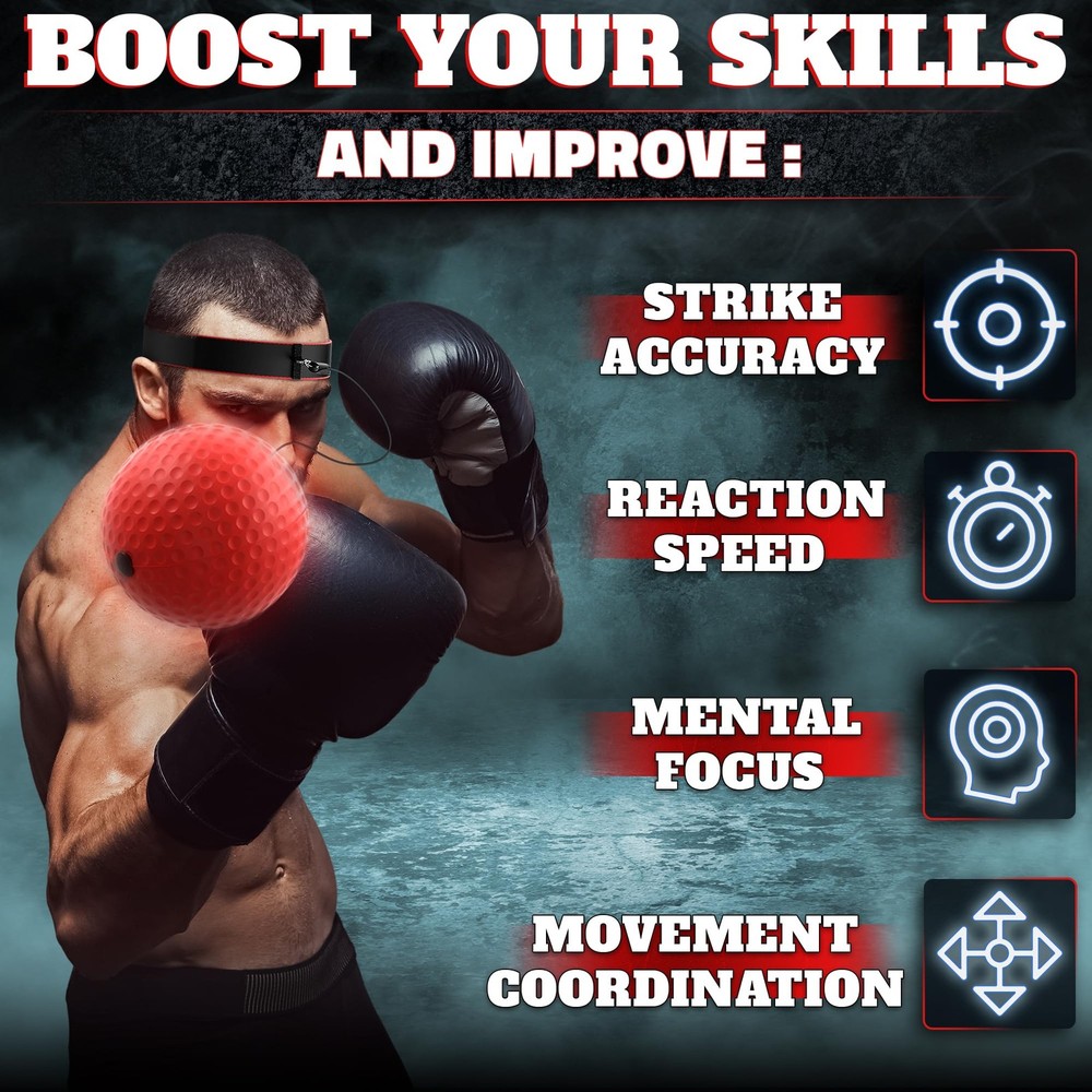 Boxing Reflex Balls Set - 4 Same Weight Color Balls, 2 Adjustable Multicolor