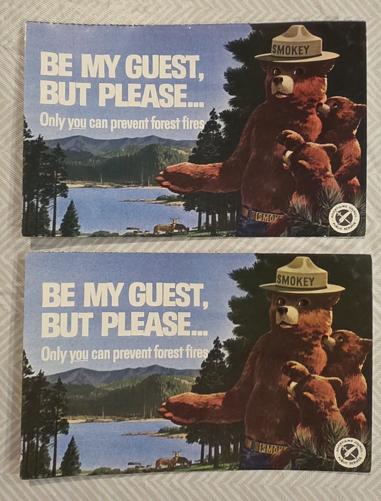 Two (2) 1966 Smokey Bear Forest Fire Prevention Postcard Forestry