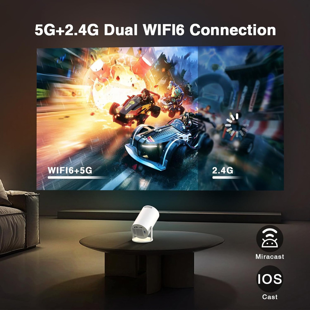 [Electronic Focus with Short Throw] Mini Projector with Wifi 6 and Bluetooth, A
