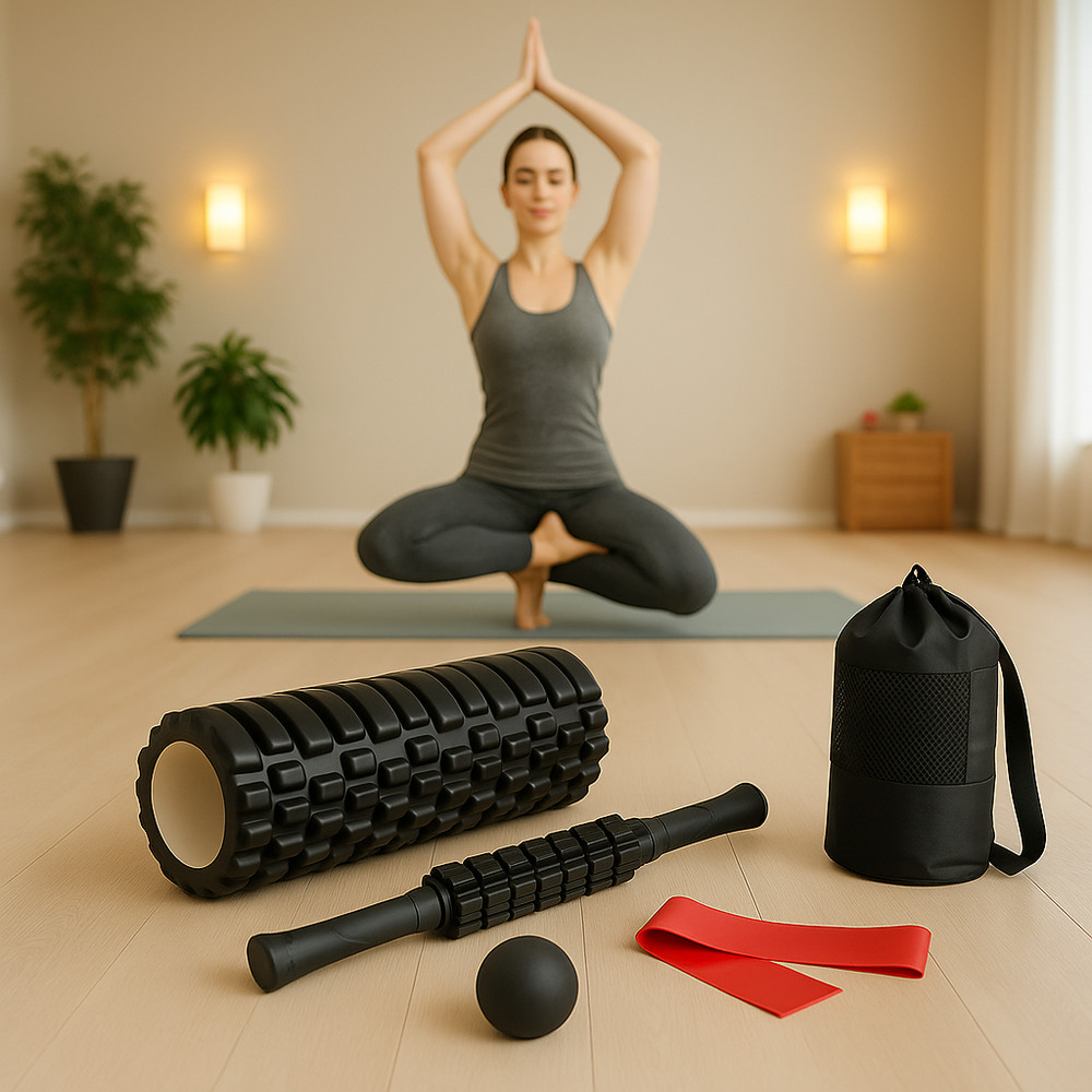 5-in-1 Deep Tissue Foam Roller Set with Massage Ball, Stick & Stretch Strap