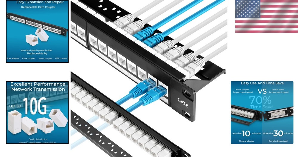 Removable Back Bar 24 Port Cat6 Patch Panel - Fast, Reliable 10G Connection