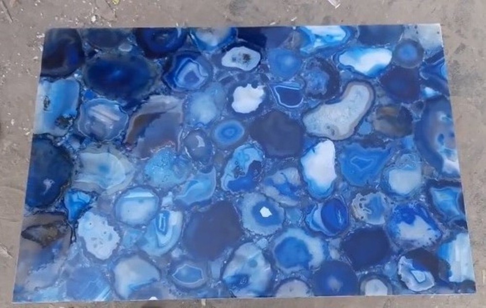 Square Shape Blue Agate Coffee Table Top Epoxy Breakfast Table for Kitchen Decor