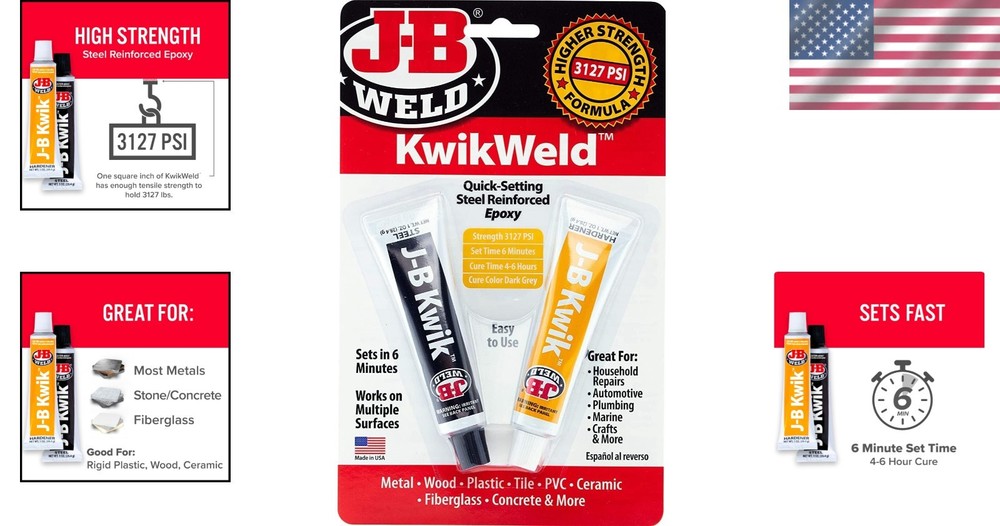 2 oz KwikWeld Fast Setting Epoxy - Strong, Waterproof Dark Grey Repair Solution