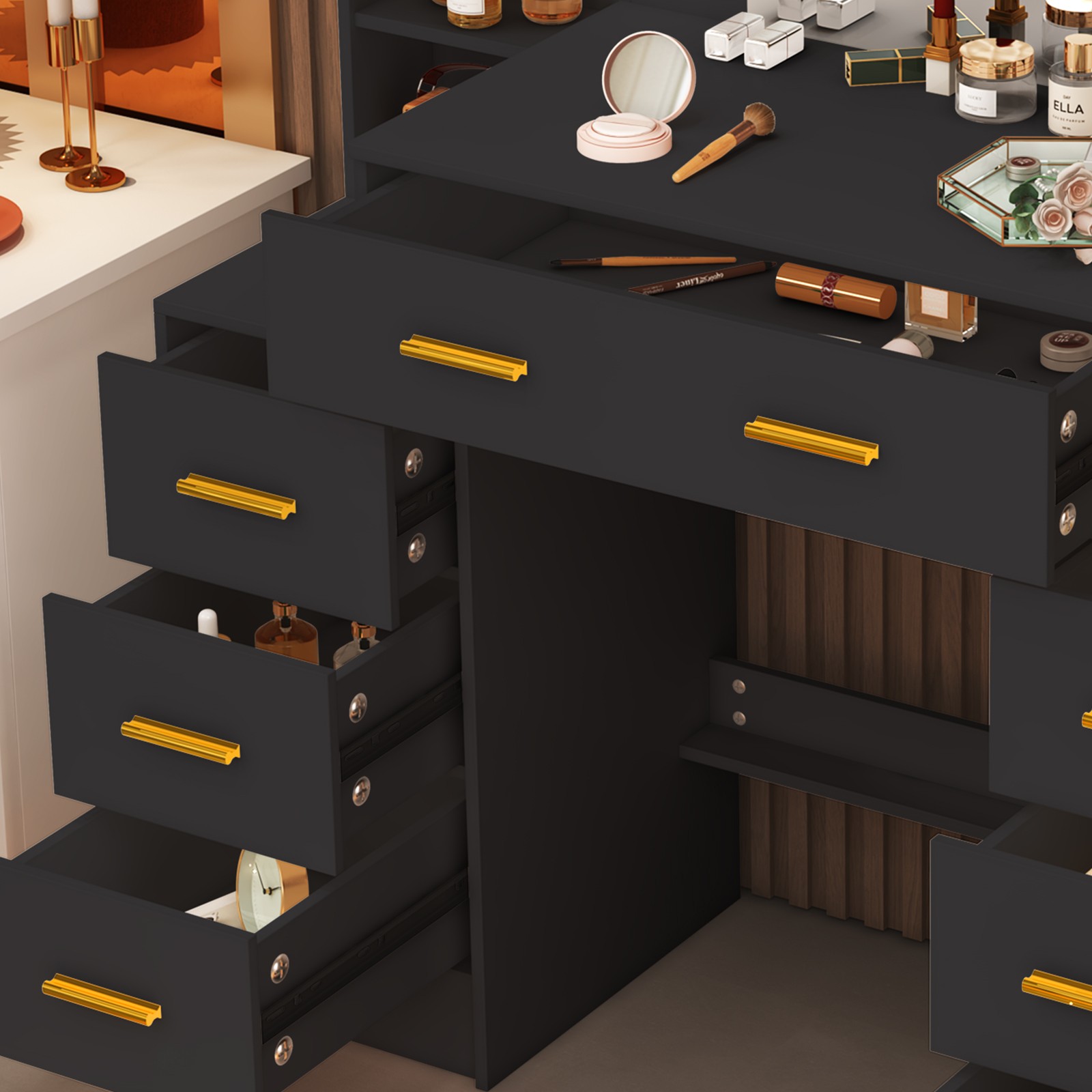 Large Vanity Makeup Table Dressing Desk With 11 LED Lighted Mirror & 7 Drawers