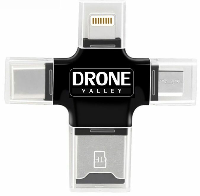 Drone Valley 4 in 1 Micro SD Memory Card Reader - Copy / Move / View Your Files