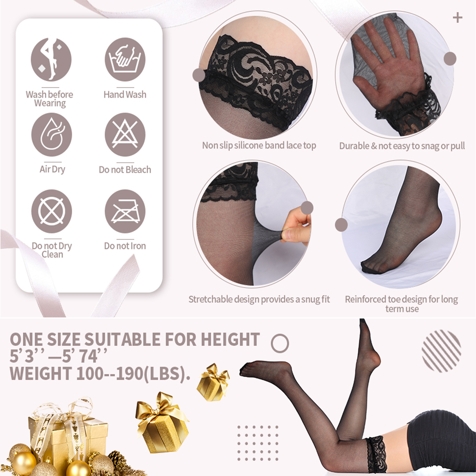 Lady's Lace Top Stay Up Stockings Thigh-High Sheer Pantyhose Stockings For Women