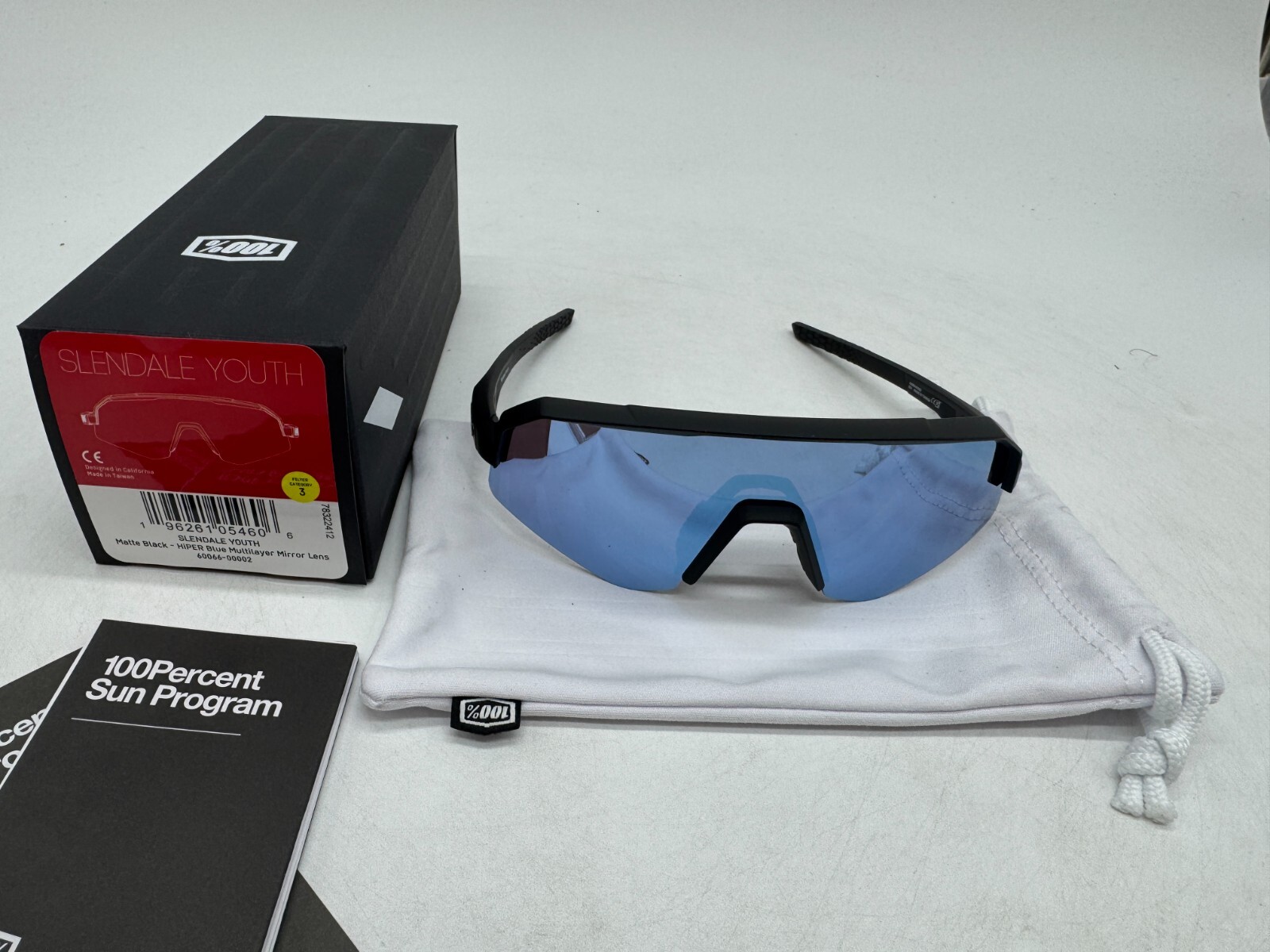 100% Slendale Youth Sport Performance Sunglasses Black Hiper Blue Mirror Lens