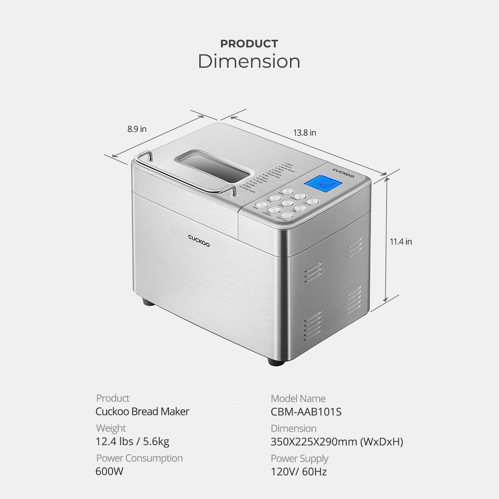 Bread Maker Machine with 15 Menu Options + 3 Crust Colors, 2 lbs Bread Machin...