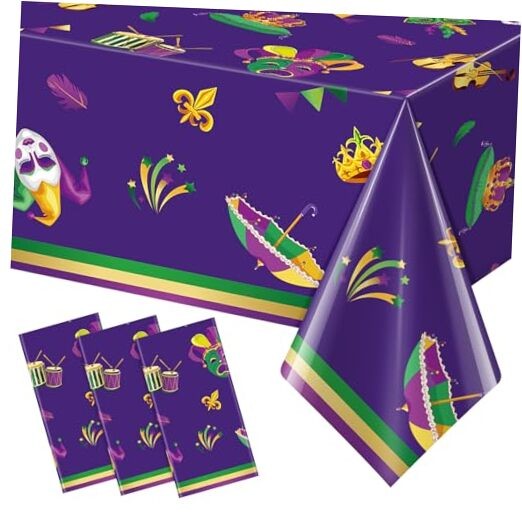 Pack Mardi Gras Plastic Tablecloths, Disposable Table Cloth Rectangular Table 3