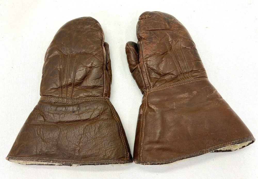 Vintage Military Leather Aviator Gloves