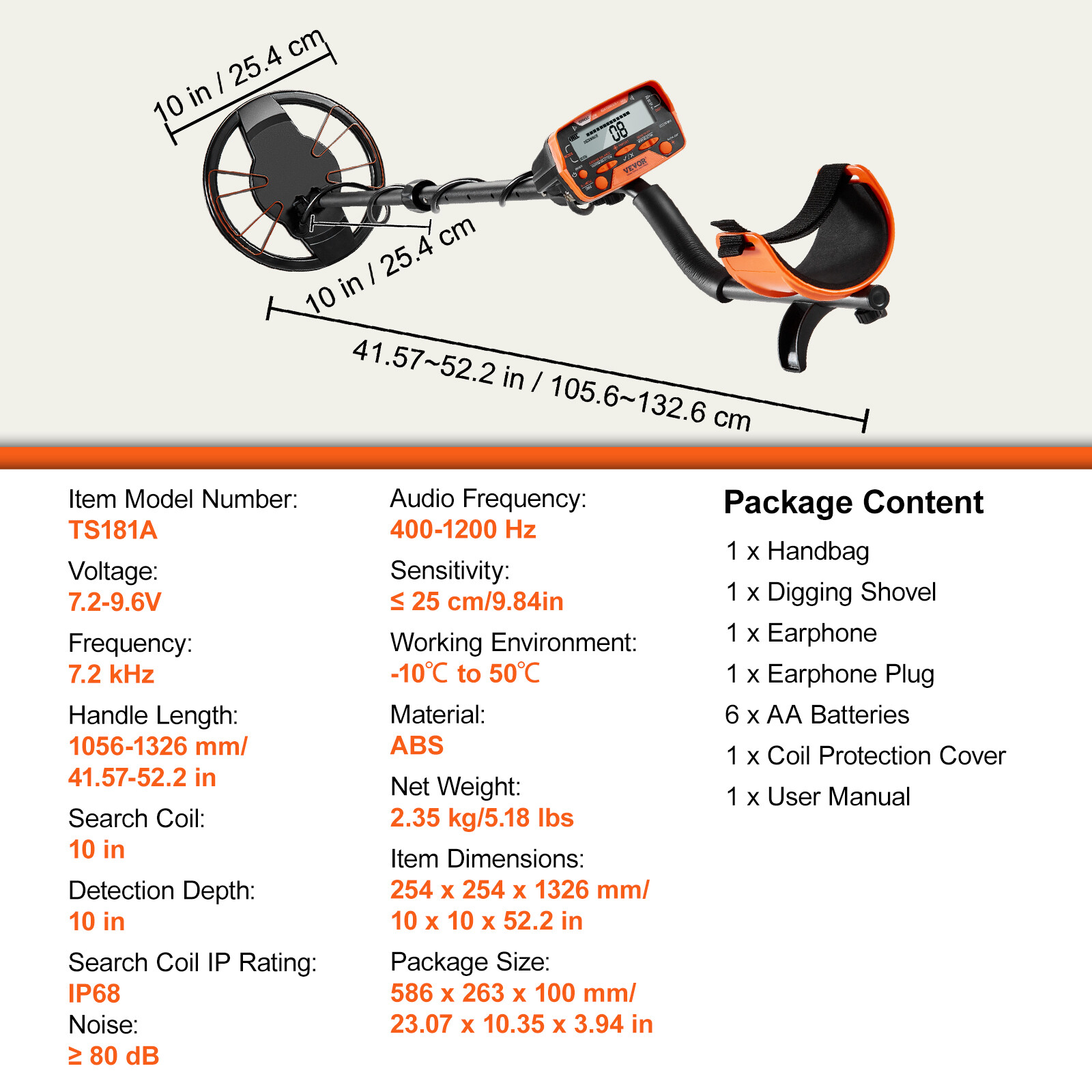 VEVOR Metal Detector for Adults Professional Gold Detector 10 in IP68 Waterproof