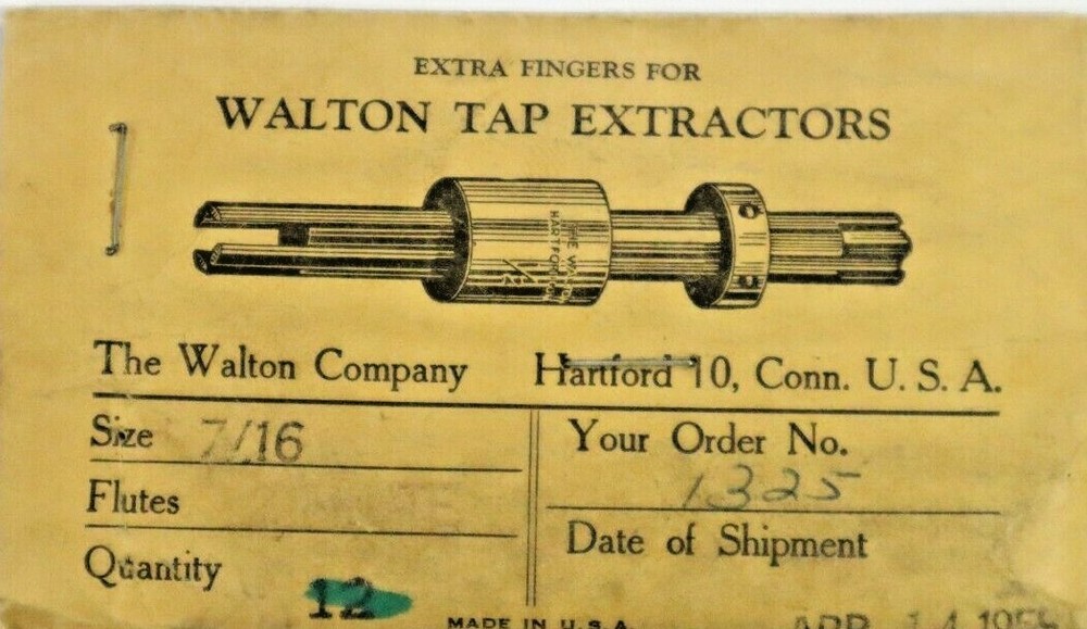 7/16" 2 FLUTE,  REPLACEMENT FINGERS for WALTON TAP EXTRACTOR          A454