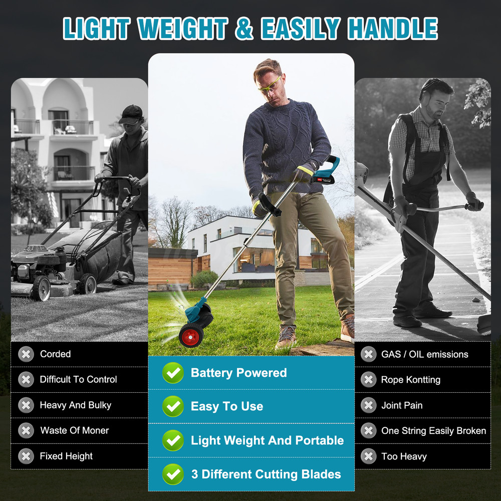 Electric Cordless Grass String Trimmer Lawn Edger Weed Eater Wacker + 2 Battery